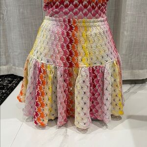 Missoni Multicolor Crochet Tiered Mini Skirt - Pink, Yellow, Orange